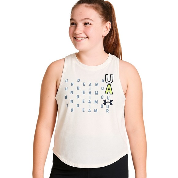 Under Armour Youth XL Tank Top White Sleeveless Heatgear Athletic Graphic 2019 - Picture 1 of 11